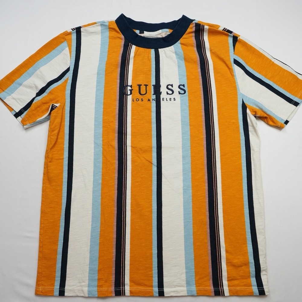 GUESS Los Angeles Men's Size S (20.5x27.5) Striped T-Shirt Short Sleeve Embroid